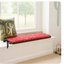 Western Window Seat Cushion Red Cowboy Gingham Black Velvet Ties 41" Handmade Western Window Seat Cushion Red Cowboy Gingham Black Velvet Ties 41" Handmade - Image 1