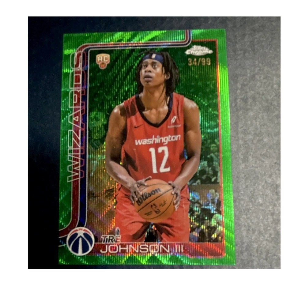 2025-26 Topps Chrome Green Wave /99 Rookie Tre Johnson III Wizards #256