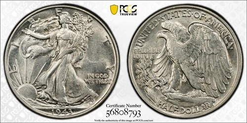 1943 Silver Walking Liberty Half Dollar **  PCGS AU55 ** Nice White Coin **