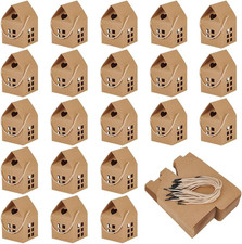 50 Pack House Gift Boxes with Rope Handle, 3X3X5 Inch Brown Paper Folding Gift B