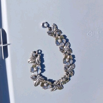 Vintage Sterling by JewelArt Silver Flower and Leaf Bracelet