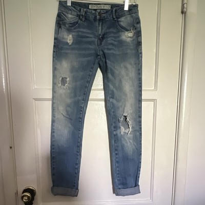 Zara Trafaluc Women's Jeans 2 Blue Light Wash Denim Distressed Button Closure
