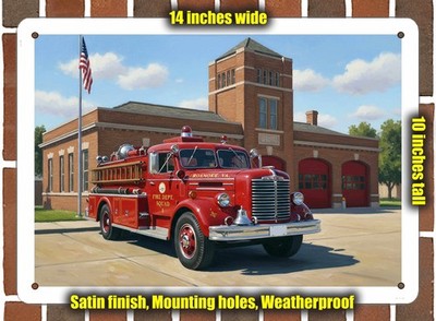 Metal Sign - 1952 Oren Fire Truck Oil Painting - 14x10