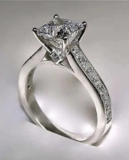 3.25Ct Princess Cut Lab Created Diamond Engagement Ring 14K White Gold Finish