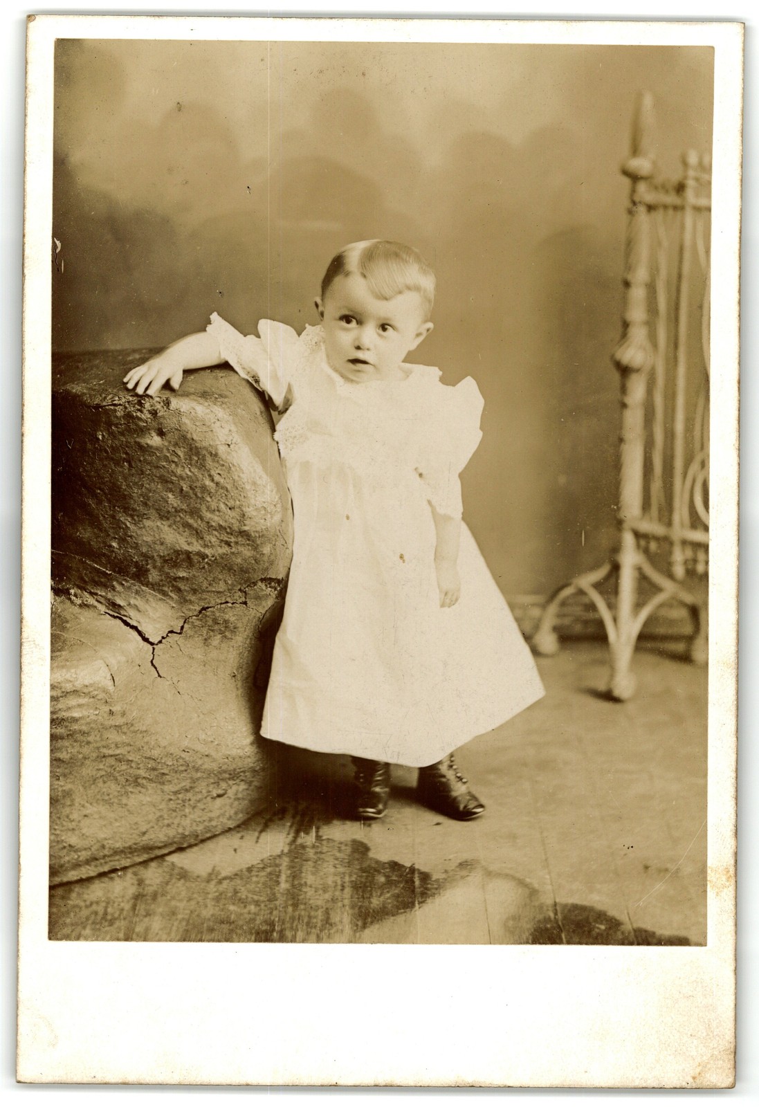 Antique Cabinet Card Circa 1890s Cute Baby In Dress Unmarked