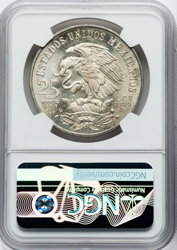 1968 Mexico Silver 25 Pesos NGC MS65 Olympic Games Aztec Dancer Mexico City - Image 2 of 3