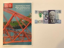 SCOTLAND 5 POUNDS UNC CLYDESDALE FIRST POLYMER NOTE & BOOKLET 2015, FORTH BRIDGE
