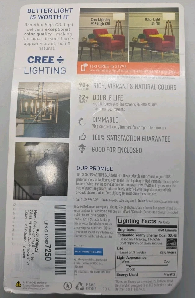 Cree Lightbulb 40W Soft White Candelabra E12 Base 2 Pk - Image 2 of 2