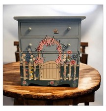 Wooden Hand Painted 4 Drawer Jewelry Storage Box Chest Floral 9.5 X 9 X 5