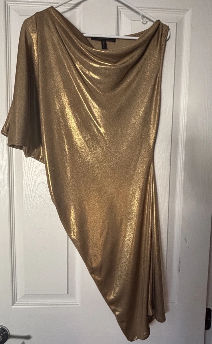 bcbg gold one shoulder dress Goddess One Shoulder Gown