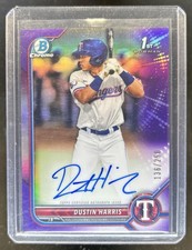 2022 Bowman Dustin Harris Chrome Auto 1st Purple Refractor #/250 Rangers