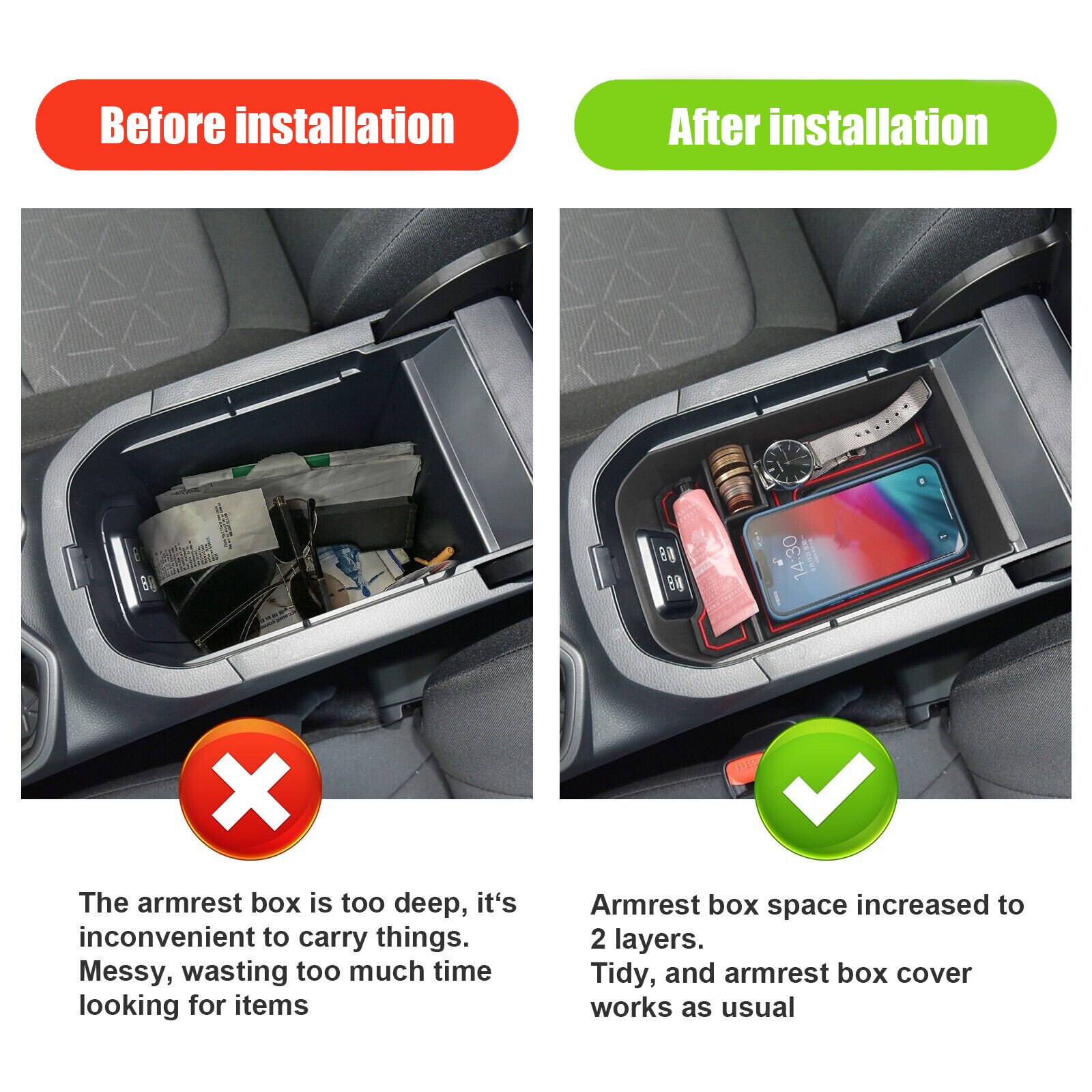 Center Console Organizer Armrest Tray Box For Toyota RAV4 2019-2024 Accessories