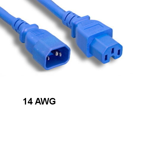 Kentek Blue 3ft AC Power Cable IEC-60320 C14 to C15 14 AWG 15A 250V Color-Coded - Picture 1 of 1