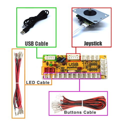 Arcade LED Buttons and Joystick Kit Controller Zero Delay USB Encoder MAME Games - Picture 4 of 11