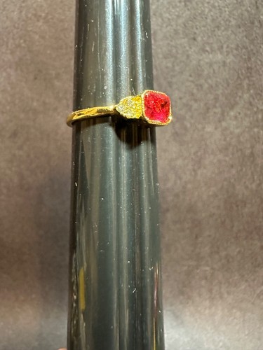925 Goldtone Plated Dainty Red and Clear Rhinestone Ring Size 9 - Picture 2 of 7