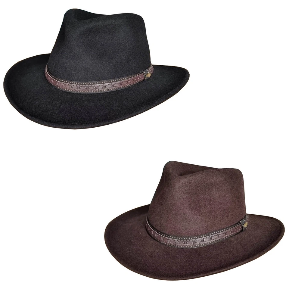 Chapeau Cowboy En 100% Laine - Fait à la Main Pliant Fedora - Hydrofuge Ouest - Photo 1/1