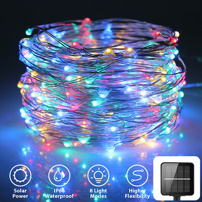 Solar Powered String Lights Outdoor Waterproof, 8 Modes Multi-Color Fairy Lights