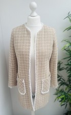 Helene Berman Coat Long Jacket Blaer Camel Beige & White Tweed Boucle Uk10