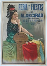 Oryg. Hiszpański plakat wydarzenia, FERIA y FIESTAS en ALGECIRAS, 116x165cm, Ortega 1931