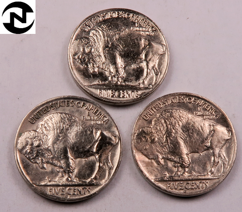 1937+1937-D+1937-S Buffalo Nickel Set/Lot~ Borderline Uncirculated (AU+ ...