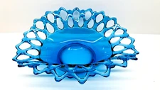 Vintage Westmoreland Doric Lace Blue Art Glass Centerpiece Bowl 12.5" x 10.5
