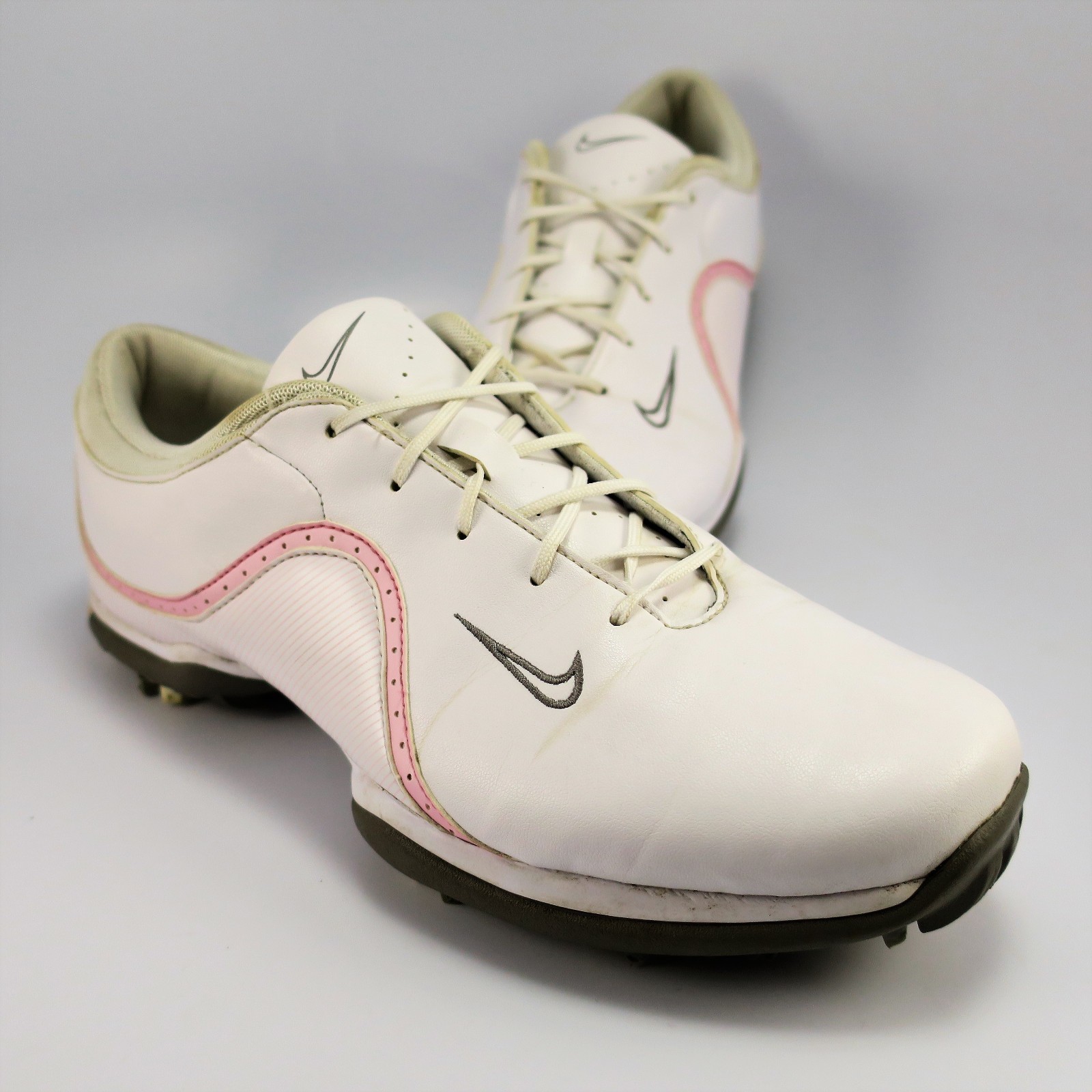 Womens Size 9.5m White & Pink Leather Champ Soft Spikes