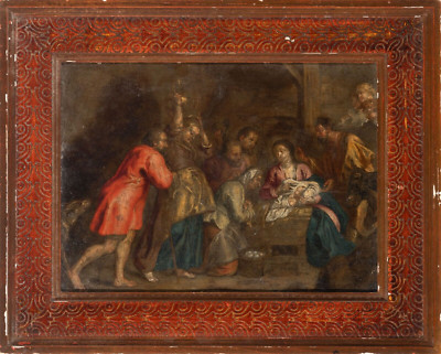 Follower of/After Peter Paul Rubens, Adoration/Nativity Old Master Oil on Copper