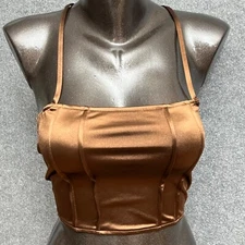 H&M Divided Stretch Festival Crop Top Tank Lace-up Women's XS Metallic Brown