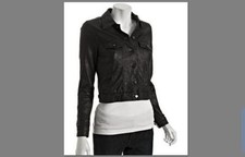 $800 Nwt Gryphon Black Crinkled Leather Short Jacket S Gorgeous!!