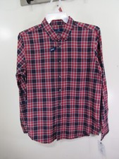 New Mens George Shirt Size M 38 40 Red Blue Plaid Button Front Long Sleeve