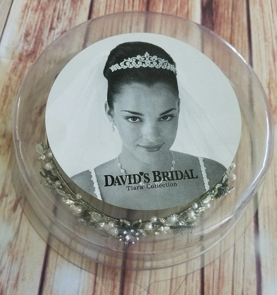 Davids Bridal Tiara Collection Headpiece Rhodium Pearl Crown W/ Apple Stones a10 - Image 4 of 4
