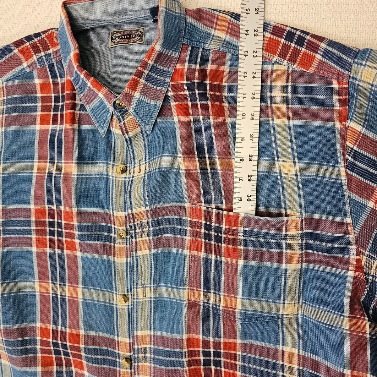 Vintage County Seat Jeanswear Button Shirt Blue Red Plaid