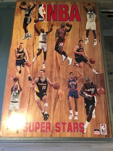 RARE NBA SUPERSTARS 1993 POSTER 34x22 Michael Jordan, Drexler, Robinson, Mullin