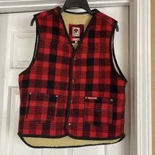 VTG Sixty Riders Vest Mens S Wool Red Plaid Sherpa Outdoor Grunge Made in Italy