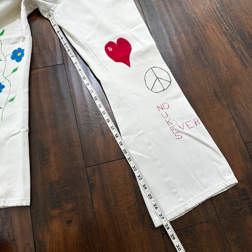 VTG 1960s Rockabilly 26x27 USA Hand Drawn Political No Nukes White Art Pants 60s - Picture 7 of 20