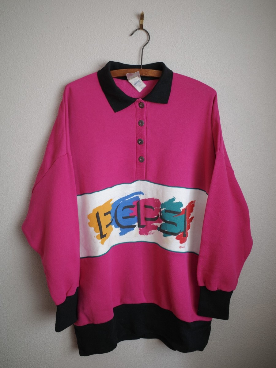 トップス vintage pink sweat Vintage 80s Pepsi Rugby Polo Sweatshirt Color Block Pink