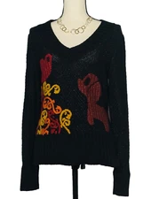 MICHAEL SIMON SWEATER S NWT SILK/COTTON HAND EMBROIDERED DOG BIRD METALLIC 