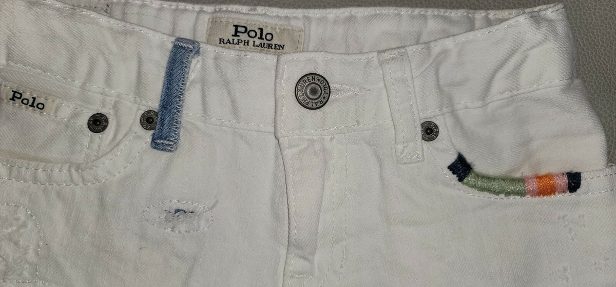 Polo RALPH LAUREN Girls 7 White DENIM SHORTS Cut Off