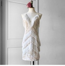 PRETTYLITTLETHING White/Nude Strappy Lace Tassel Detail Bodycon Mini Dress
