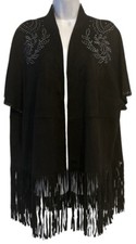 Women  s Cardigan Duster Jacket Sz L Embroidered Fringe Western Polyester New 