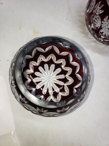 set of 4 vintage cranberry cut crystal bowls - Picture 12 of 16