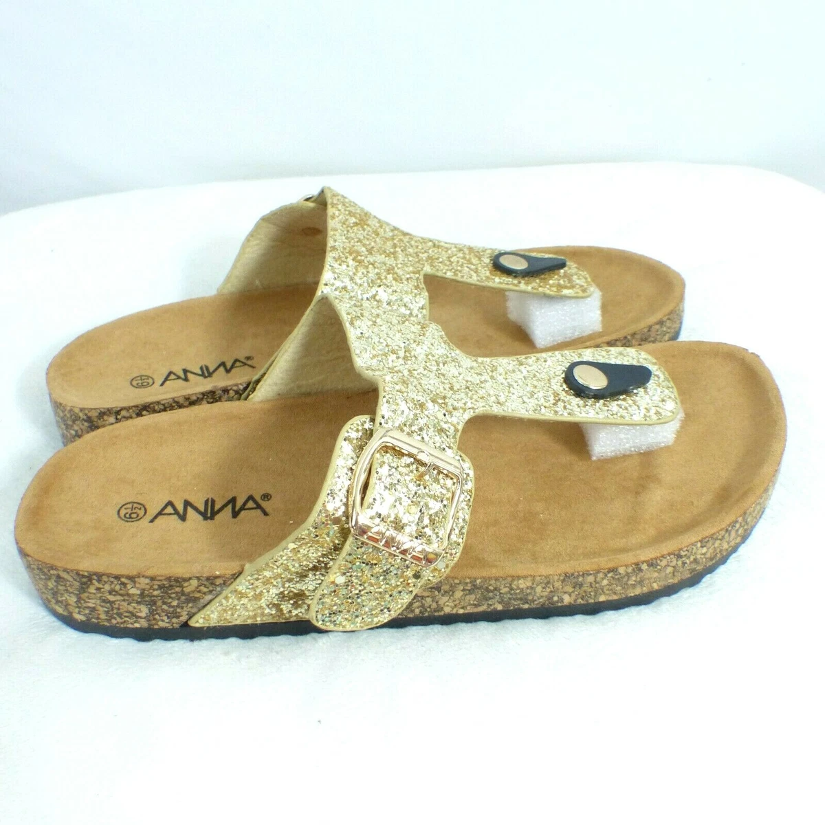 Designer Inspired Hot Trendy Anna Gold Glitter Sandals Buckle Size