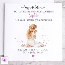 Personalised First Holy Communion Card Girls | Holy Communion Celebration Card