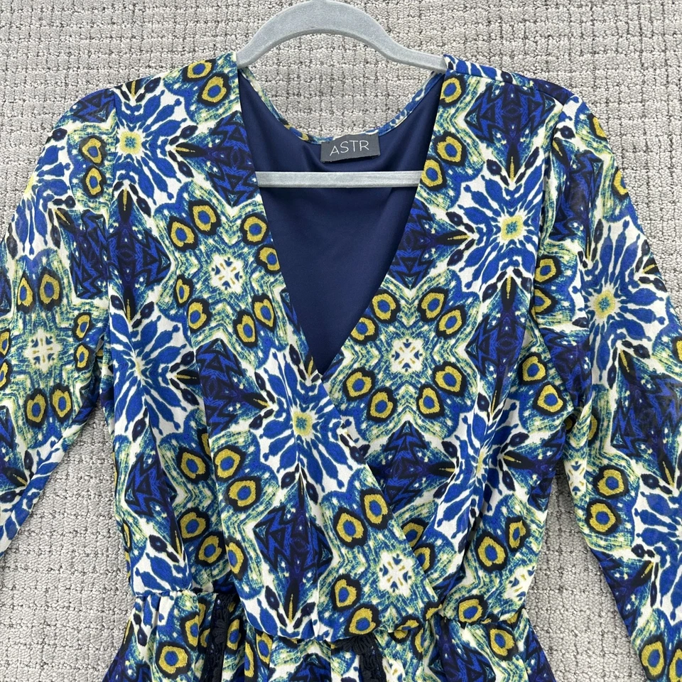 Mameluco ASTR para mujer talla pequeña azul verde manga larga batik encaje ribete cuello en V Foto 3 de 4