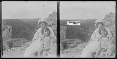 Ruine, Figuren, Bretagne, Stereoskopie, Foto Glasplatte, Negativ 9x18 cm
