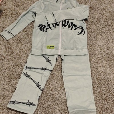 e-motion Barbed Wire Print Light Blue Men's Tracksuit Set Hoodie & Track Pants M