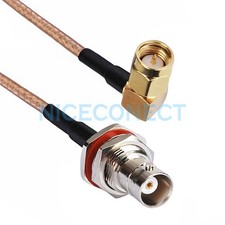 BNC Female Bulkhead nut to SMA Male Right Angle adapter pigtail cable RG316 20cm