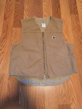 VTG 90s Carhartt Vest Mens Large Brown Sherpa Lined USA Made Duck Canvas V13 SDL