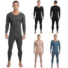 Men's Long Sleeve Thermal Underwear Set Warm Base Layer Soft Tops Bottom Winter