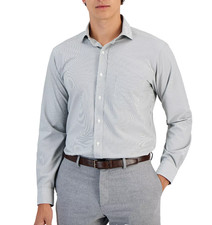 Club Room Men's Dress Shirt 16 32/33 Regular Fit Traveler Grey Fine Stripe NWOT